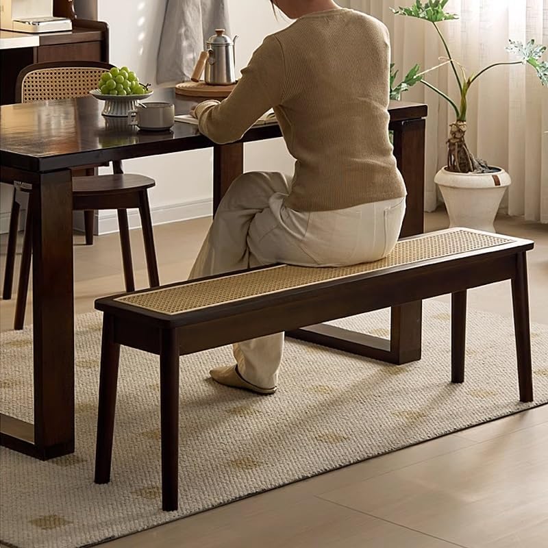 ZCSL ラタン無垢材ベンチ 玄関フットスツール 軽量で移動しやすい 織物